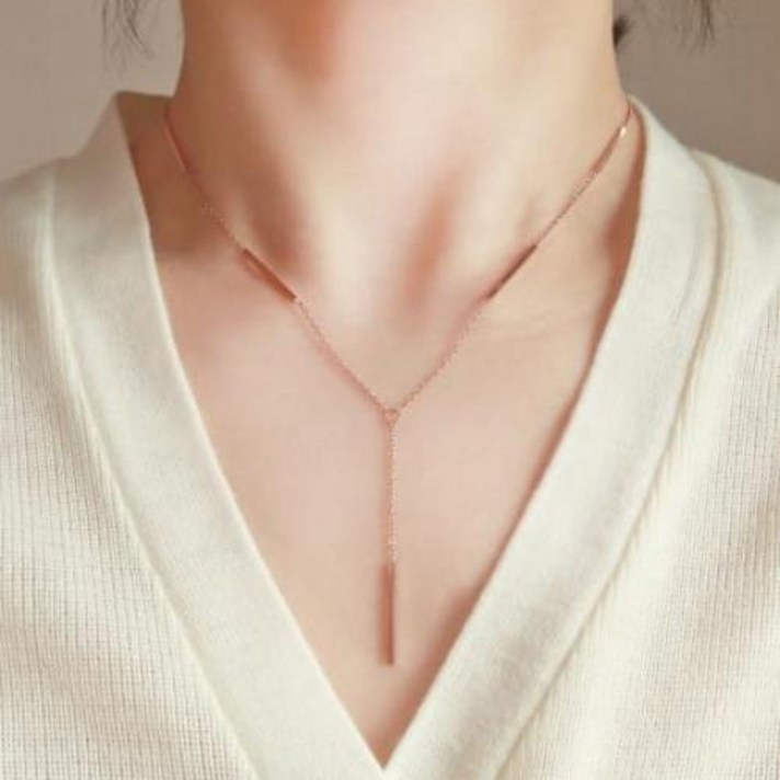 MOOLDN 소머 로즈골드 스틱 Y 와이 드롭 롱 목걸이 써지컬스틸 무변색
