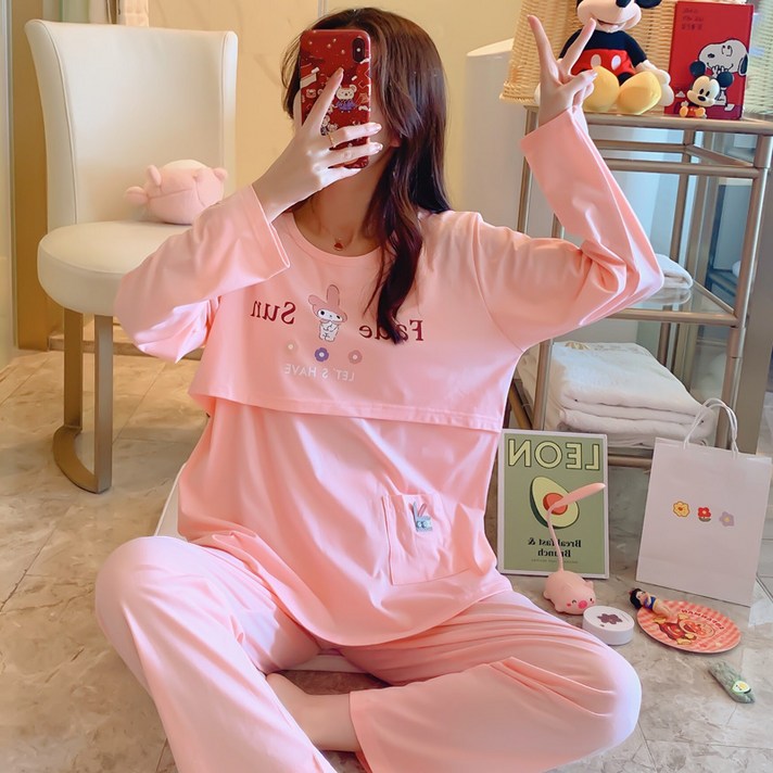 수유복 산후조리복 여름얇은스타일 분만후 순면 오버사이즈 통기성 땀흡수 6월 7월분 수유 임산부 여름, 콩 붙여 넣기 만화 소녀g, 2XLml