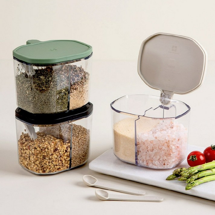 2구 플라스틱 양념통 조미료통 세트, 화이트, 2개 세트