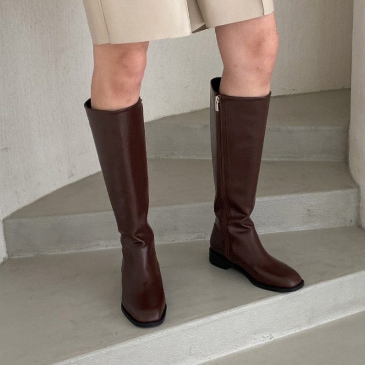 빅사이즈 편한 미들 통굽 지퍼 통넓은 승마 롱부츠 230-260 블랙 브라운 3cm