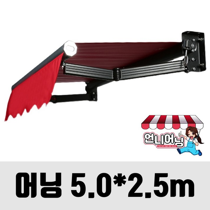  언니어닝 어닝 v2 (보강형) 도장프레임 농막 햇빛가리개 옥상 접이식 캐노피 천막, 어닝, 5m x 2.5m(가로 x 돌출) 