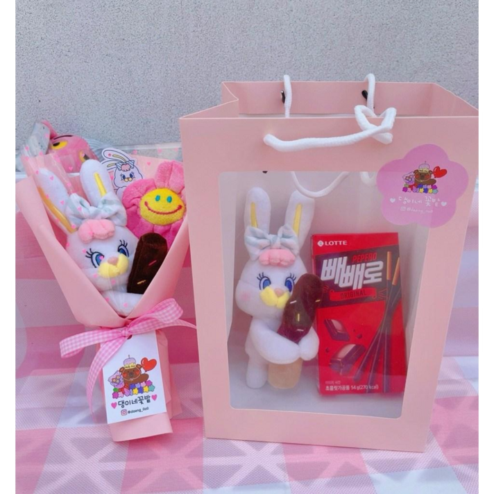 [당일출고]정품 미니 빼빼로 리코 인형꽃다발&선물세트 [생일선물 기념일 졸업선물], 미니빼빼로리코선물세트(종이백+빼빼로 꽃X)