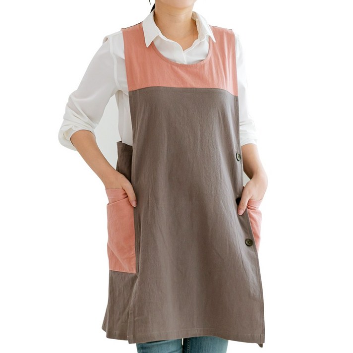 데코에버 데일리투톤 원피스앞치마 (옆주머니형) 선생님 앞치마, 핑크