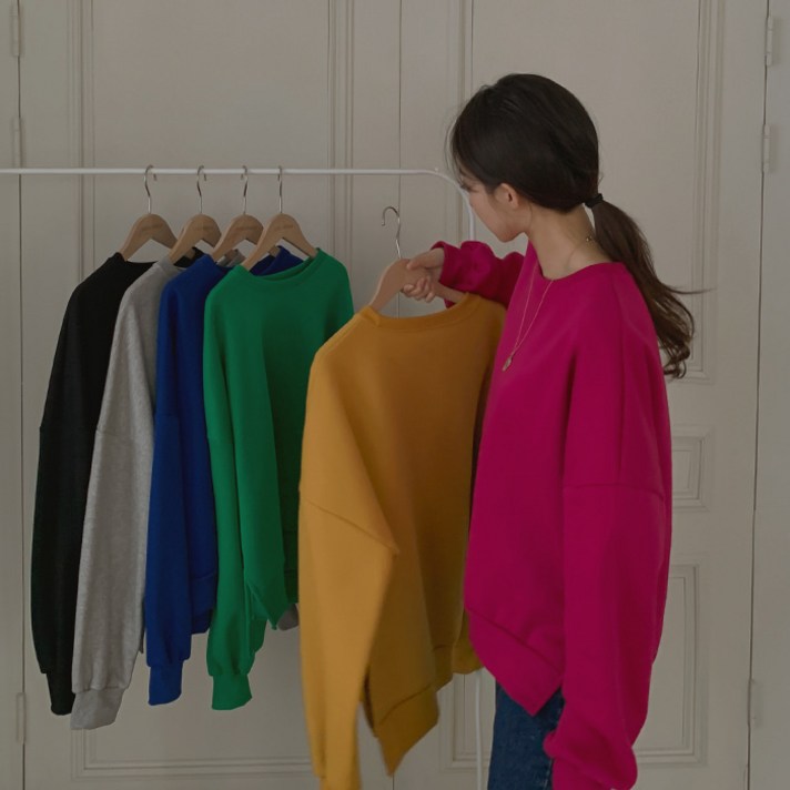[무료배송/11color/자체제작] 여성 달리 오버핏 루즈핏 무지 기모 맨투맨