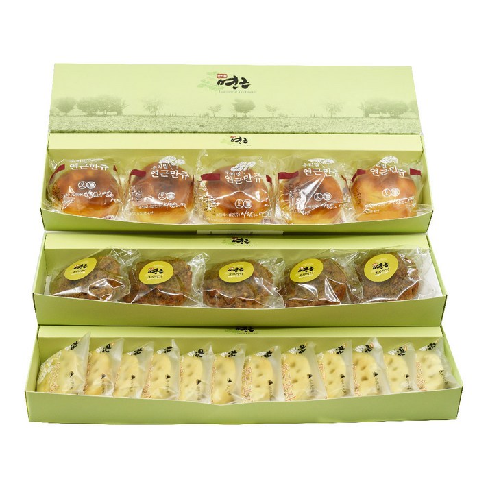 무배/연근듬뿍 간식 연근과자 연근만쥬 호두파이 박스포장 선물 과자세트13, 연근과자12개+연근만쥬5개+호두파이5개