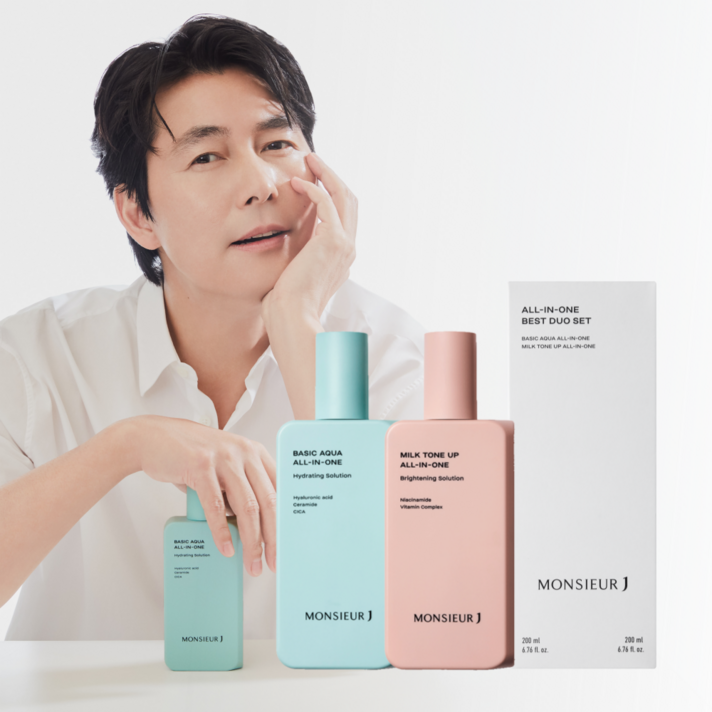 무슈제이 올인원 베스트 듀오 세트 베이직 아쿠아 수분 올인원 200ml 밀크 톤업 미백 올인원 200ml