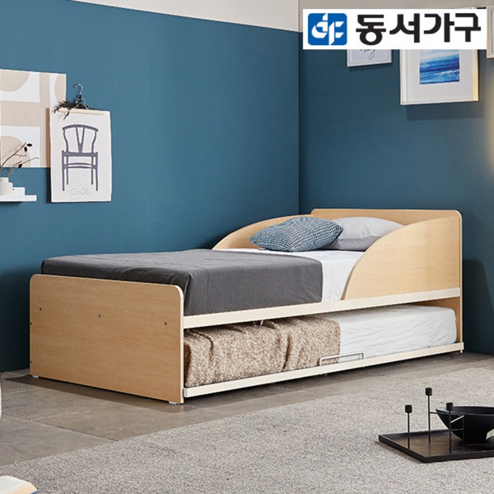 동서가구 하버드 슈퍼싱글 공간활용 2단 슬라이딩 침대 SS+SS (9존 프리미엄 매트리스 포함) DF640457, 아이보리+오크