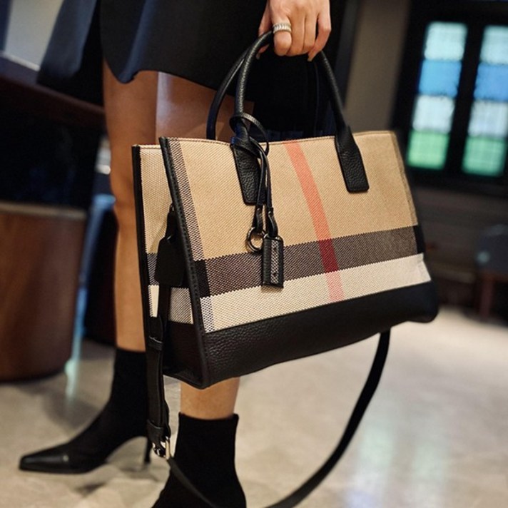 명품 체크 소가죽 콤비 대용량 빅 토트백 NO.7986