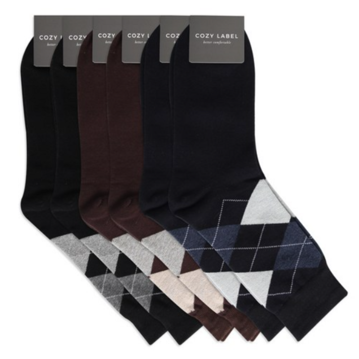 코지라벨 남성용 아가일 긴목 정장 신사양말 6족 세트