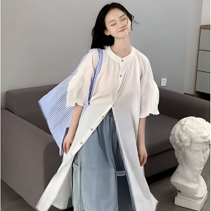 반팔 롱 블라우스 셔츠 원피스