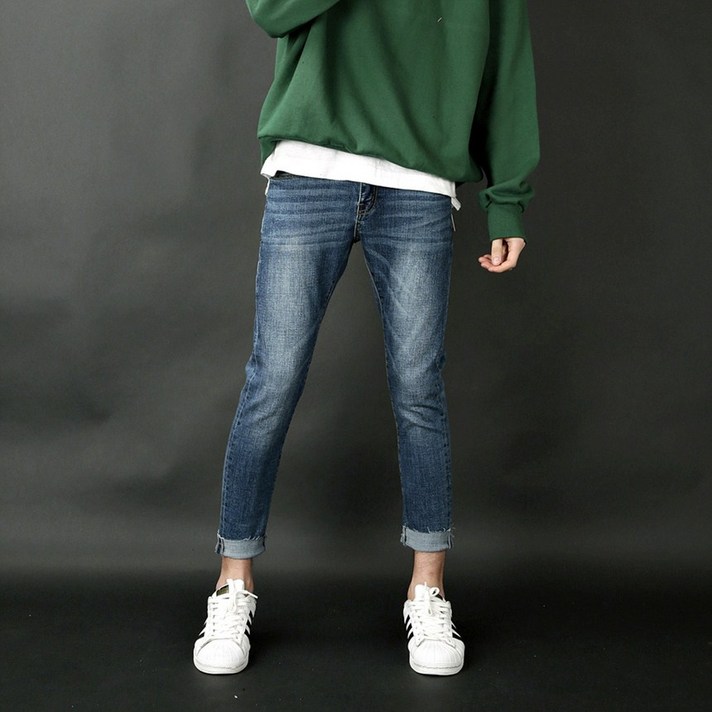 허벅스 남성용 9부 스판 빈티지 컷팅진