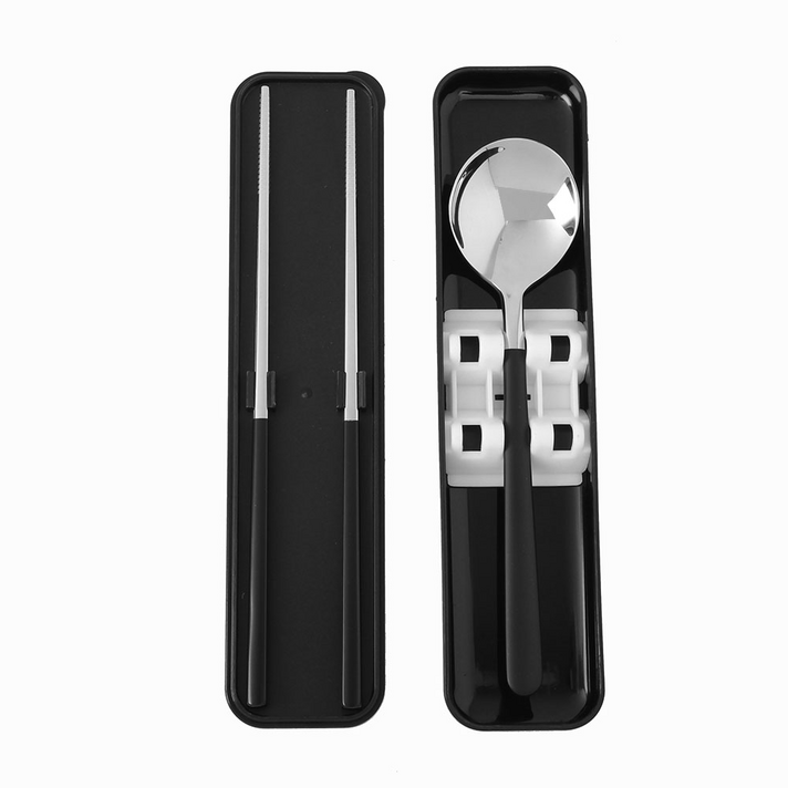 휴대용 수저세트 학생 도시락 급식 숟가락세트 4색, 블랙