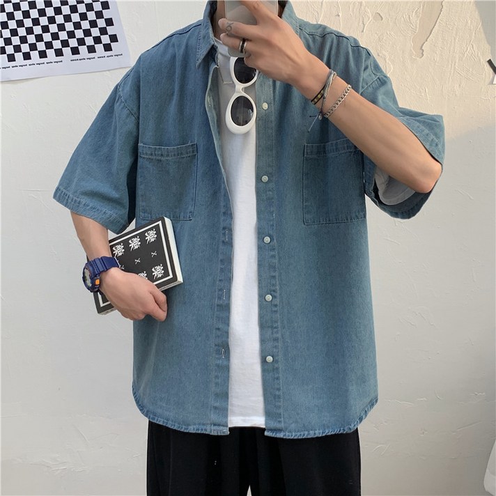 킹덤컴퍼니 남성 데님 반팔 셔츠 청남방 킹덤컴퍼니 남성 데님 반팔 셔츠 청남방