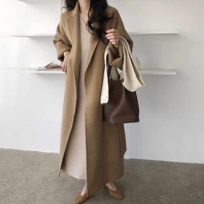 레티고 오버핏 클래식 모직 벨트 롱 코트