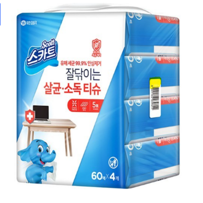 스카트 잘닦이는 살균 소독 티슈 60p, 4개 스카트 잘닦이는 살균 소독 티슈 60p, 4개
