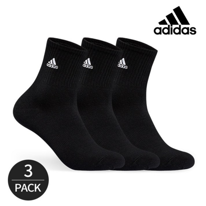 (국내생산)ADIDAS 아디다스 남성용 스포츠양말 베이직 중목양말 3족세트 블랙, FREE