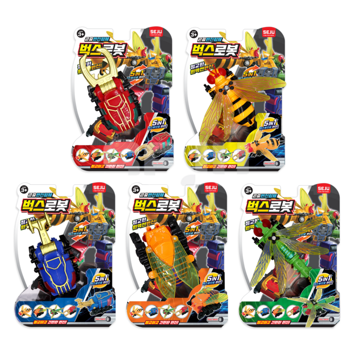세주 4000 벅스로봇 / 곤충변신로봇 / 5단변신합체 (사슴벌레 꿀벌 장수풍뎅이 매미 잠자리), 혼합색상