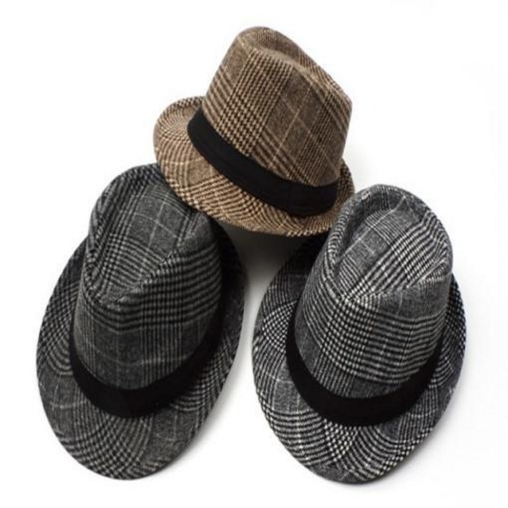 차밍몰 체크 중절 모직페도라[S797]모자 남여공용 겨울중절모 겨울페도라