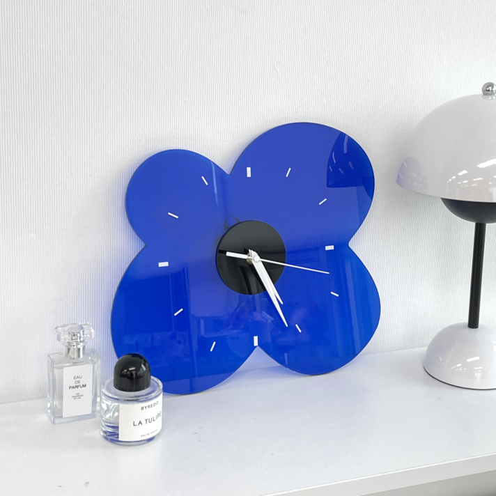 비비드 플라워 유니크 포인트 저소음 탁상 벽걸이 겸용 시계, 블루