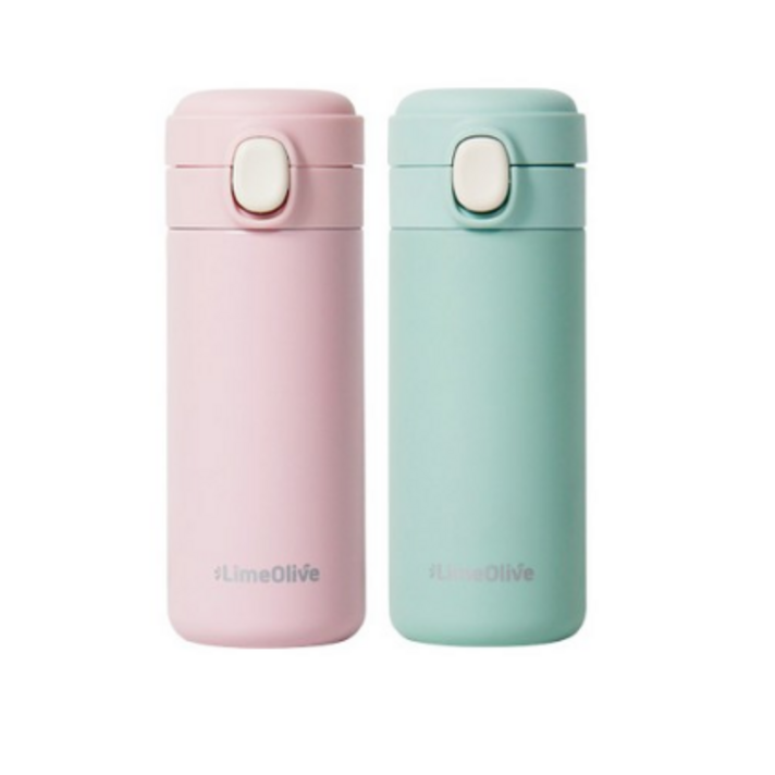 라임올리브 뮤티드 파스텔 보온보냉병 2p, 핑크, 그린, 350ml