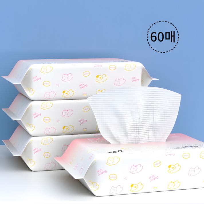 에코문 일회용 수건대용 순면 페이스타올, 4개, 60매입