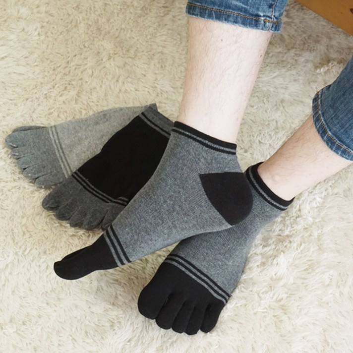 삭스리 남성용 땀이 잘마르는 순면 100% 포인트 줄무늬 발가락 스니커즈 발목 양말 5켤레 세트