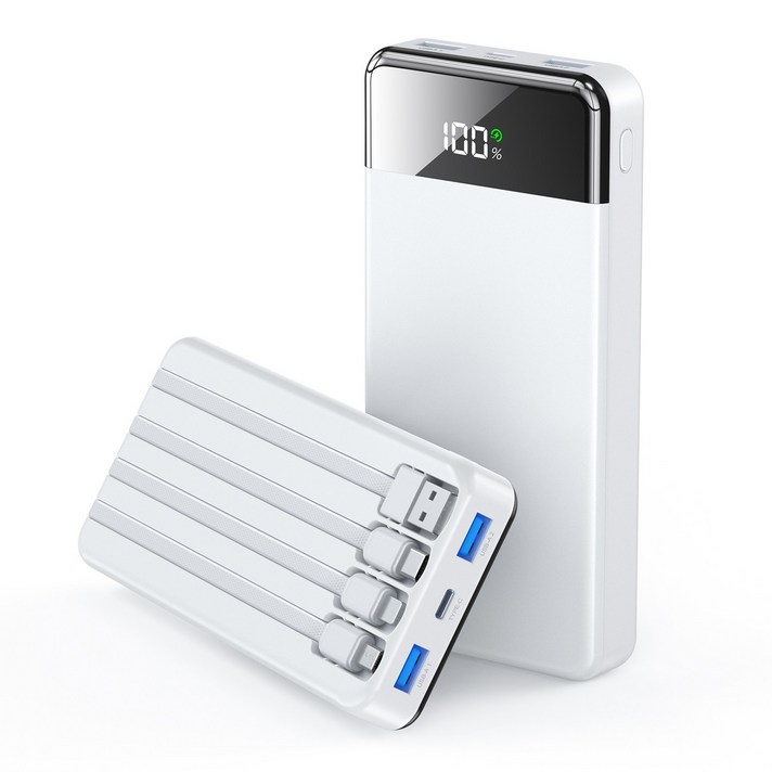 UOOFON 일체형 보조배터리 고속충전 30000mAh 대용량 PD 22.5W QC3.0 잔량표시 4개 케이블 멀티단자