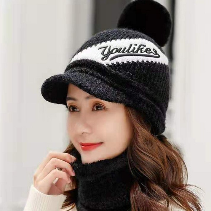 [사은품증정]니트방울모자에 넥워머가 셋트 여성 겨울털모자 겨울방한모자 803