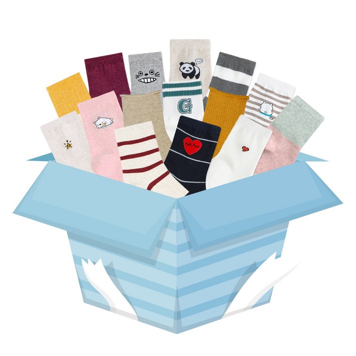 [럭키박스] 당일배송 심플한 여성캐릭터 학생양말 랜덤 15켤레