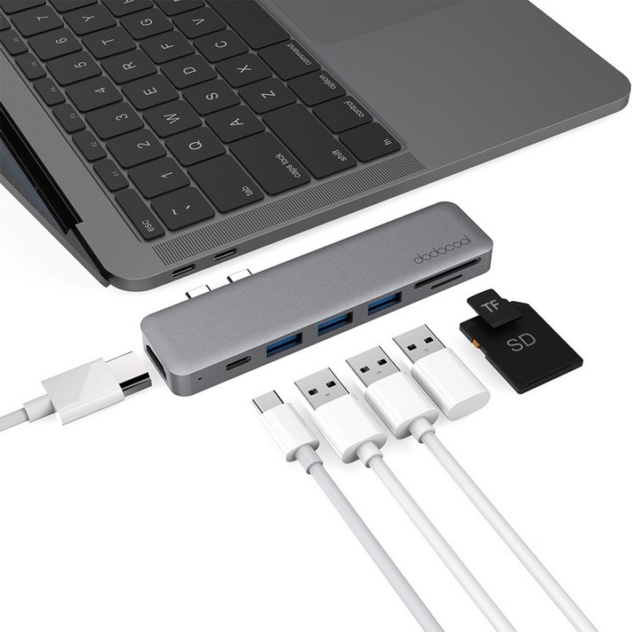 도도쿨 USB C타입 7in1 알루미늄 맥북 멀티 허브 노트북 USB허브, 그레이