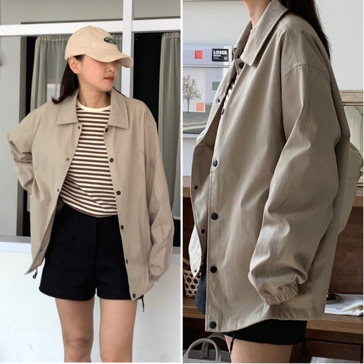 핏몬 오버핏 간절기 면 야상 트렌치 빅사이즈 자켓 남녀공용 봄 가을 점퍼