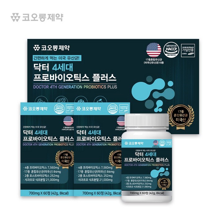  코오롱제약 닥터 4세대 프로바이오틱스 플러스 42g, 3개, 60정 