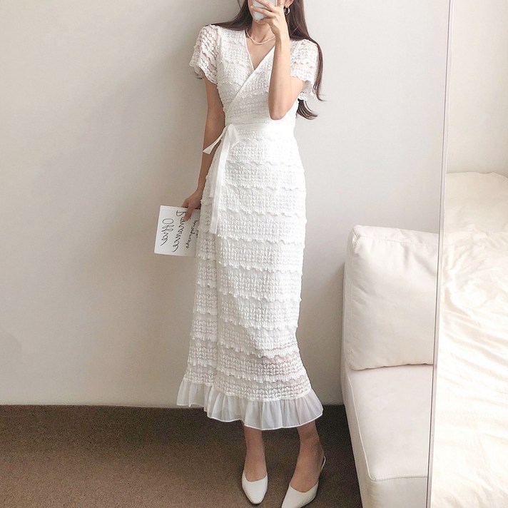 요시아나 당일발송 나디아 프릴장식 레이스 랩 롱원피스 2컬러 요시아나 당일발송 나디아 프릴장식 레이스 랩 롱원피스 2컬러