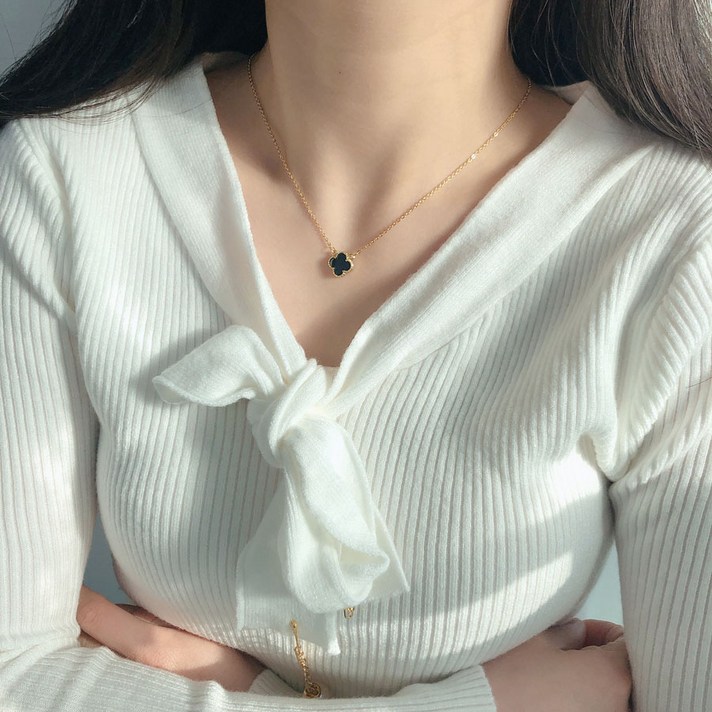 마치상점 [당일무배] 데일리 양면 클로버 오닉스 자개 목걸이 2컬러