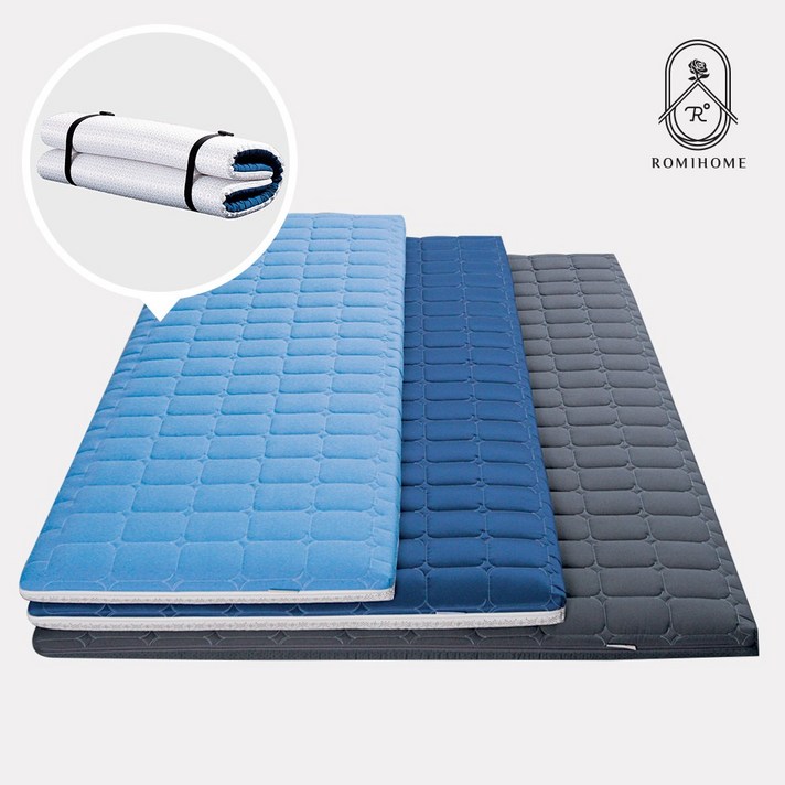  로미홈 기절 마약매트리스 접이식 토퍼 침대 매트 바닥 3단 수면매트, 네이비 