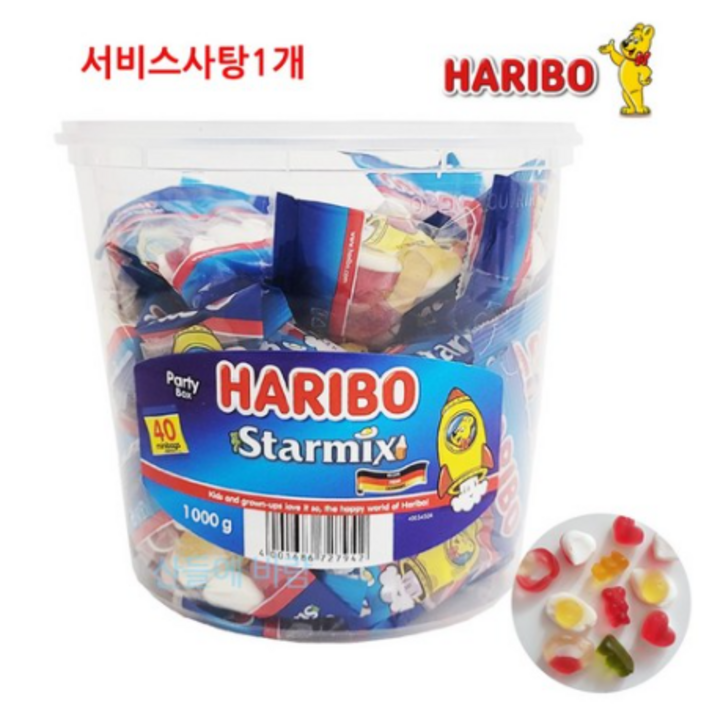 산들에바람 하리보 스타믹스 1000g 투시팝스사탕1개 증정 하리보젤리, 1통+투시팝막대사탕1
