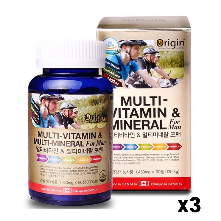 오리진 캐나다 멀티비타민 미네랄 포맨 영양제 아연 비오틴 지구력 피로회복 활력, 3개, 1450mg90캡슐