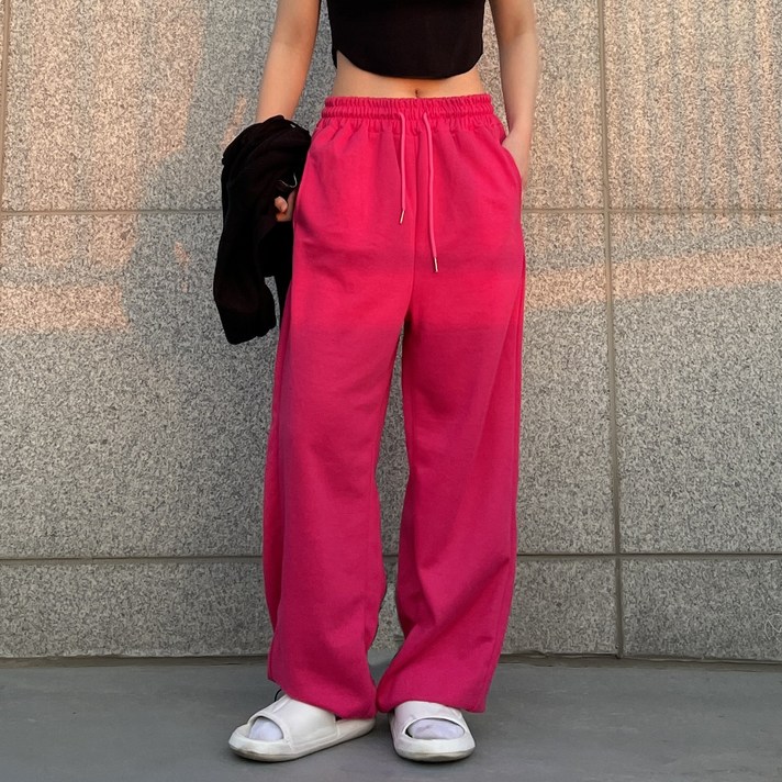 여자 와이드 조거팬츠 스트링 밴딩 하체비만바지 트레이닝바지