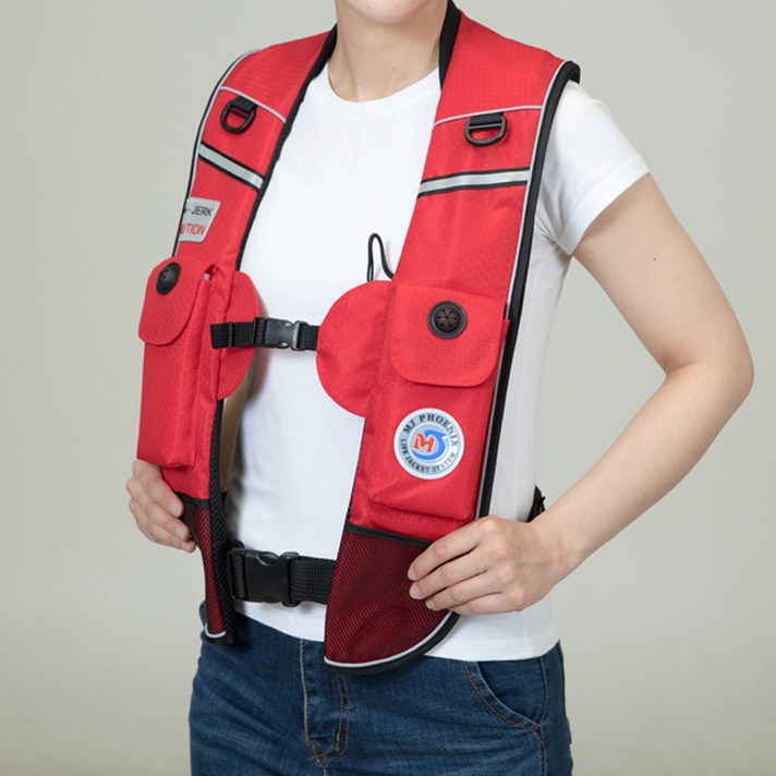 (구매전고객Gift) 엠제이피닉스 구명조끼 낚시조끼 C형 MJP-10001 MJP-10002 (국산) 해수부형식승인 자동팽창 낚시조끼 도시어부 낚시조끼 [휴먼월드몰], MJP-10001(레드)