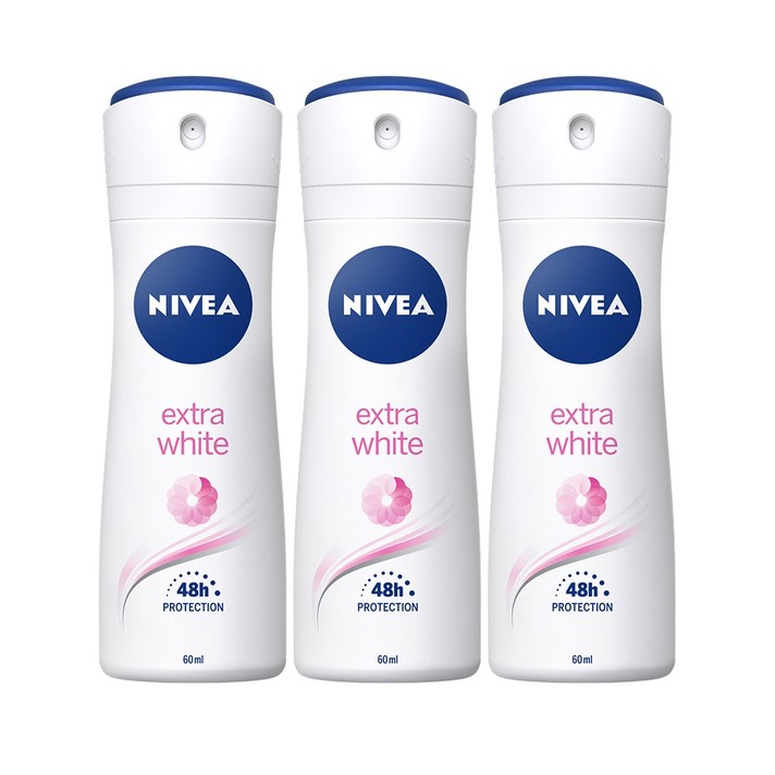 니베아 엑스트라 화이트 데오드란트 스프레이, 60ml, 3개