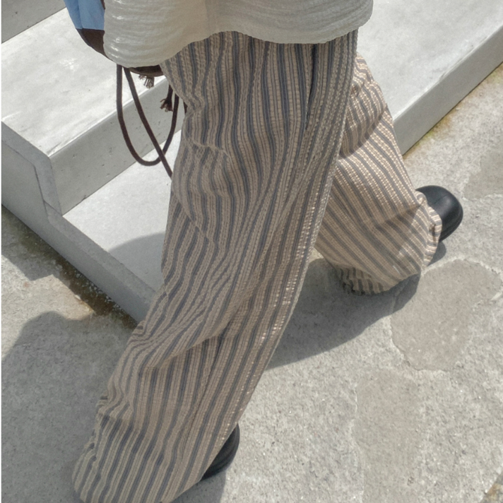 스트라이프 와이드 밴딩 팬츠 시어서커 바지 3color 휴가룩바캉스룩여행룩