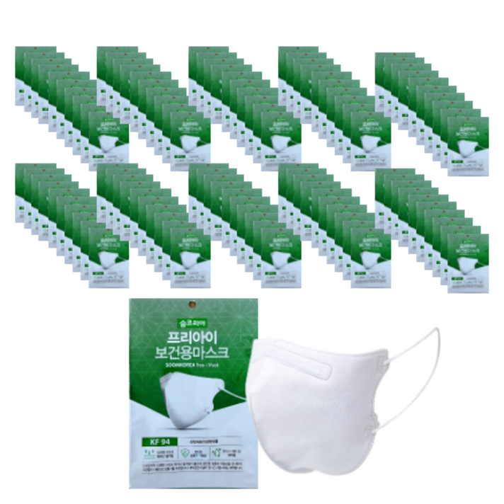 숨코리아 프리아이 황사보건용 KF94 새부리형 마스크 대형, 화이트, 100개