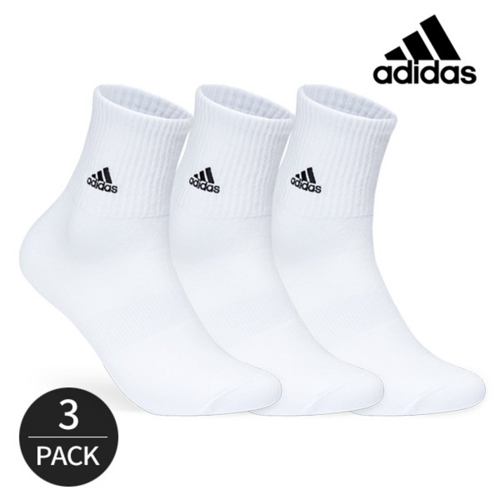 (국내생산)ADIDAS 아디다스 남성용 스포츠양말 베이직 중목양말 3족세트 화이트, FREE