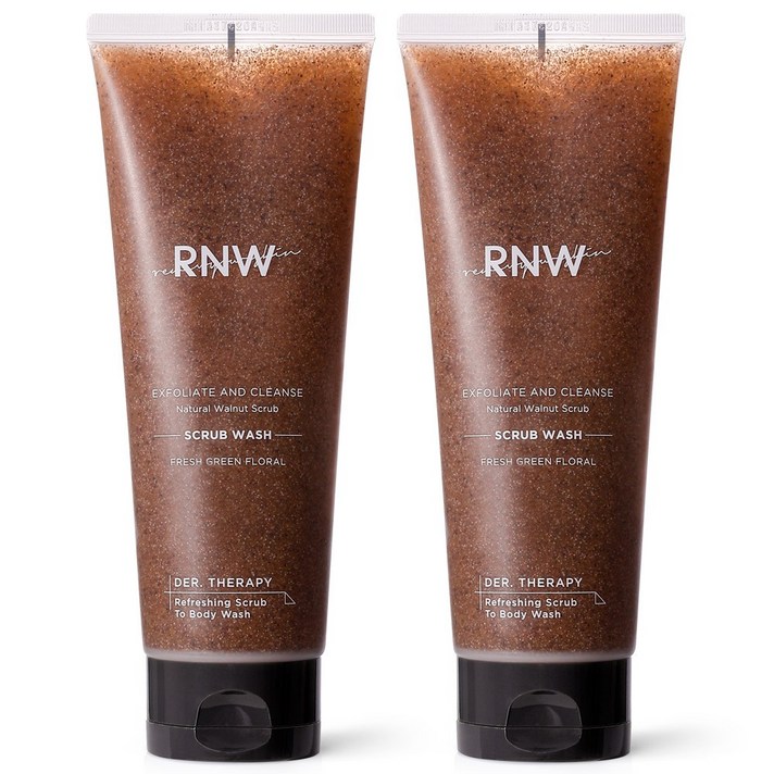 RNW 알엔더블유 더 테라피 리프레싱 스크럽 투 바디워시 그린 플로럴향, 230ml, 2개