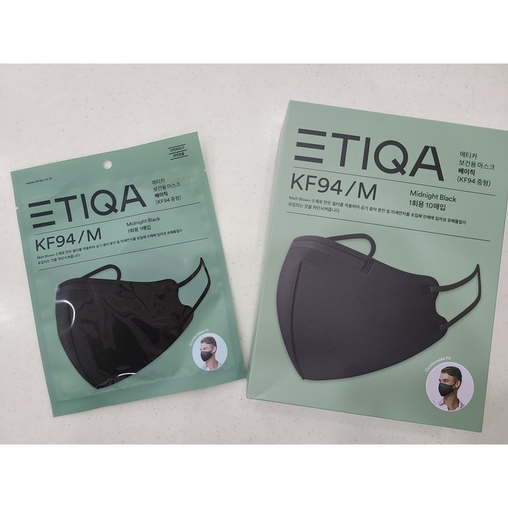 에티카 보건용 마스크 베이직 성인용 KF94 검정색 중형, 1개입, 30개