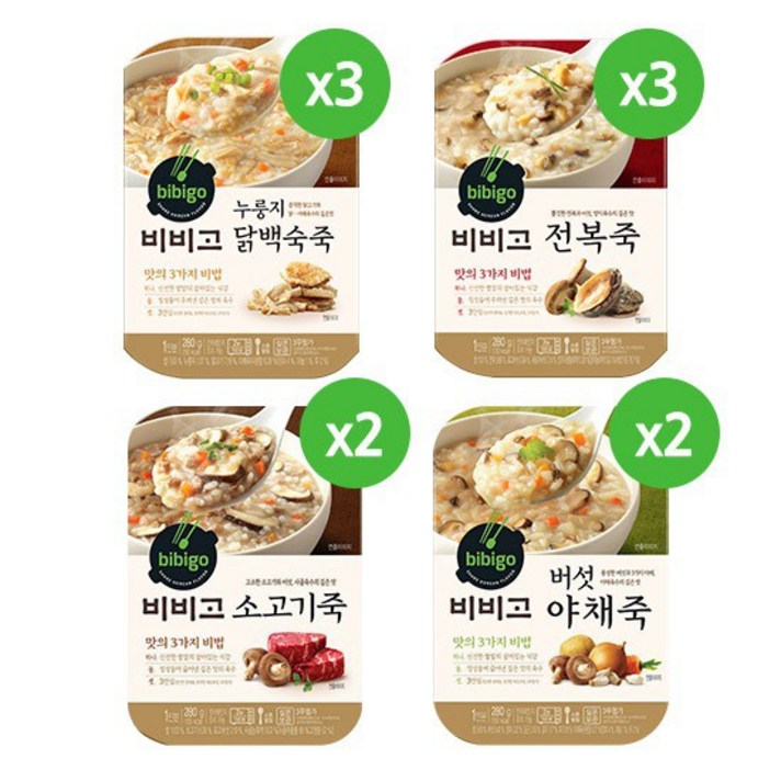 총 10개입/280g 비비고 닭백숙3 전복3 버섯야채2 소고기죽2, 280g, 1세트