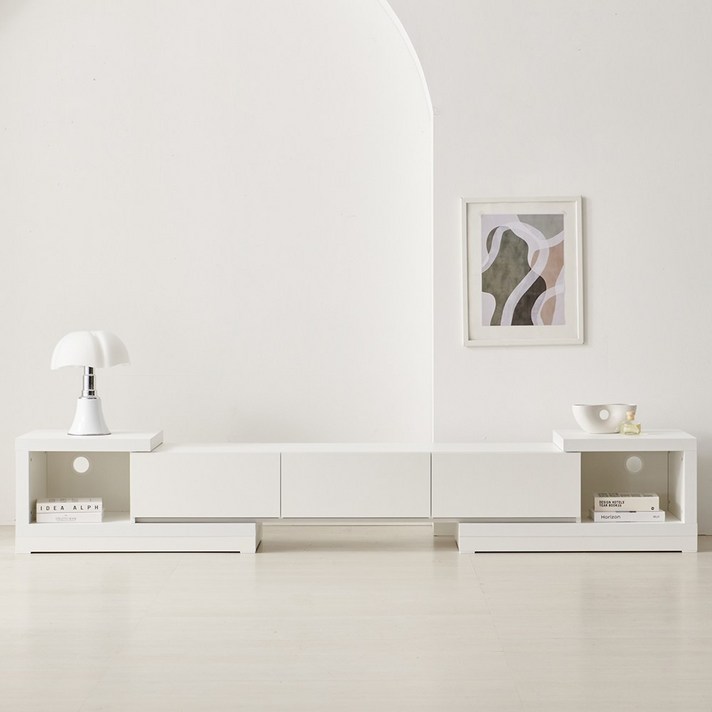  카라 익스텐션 확장형 TV다이 받침대 티비장 거실장 1600, 화이트 