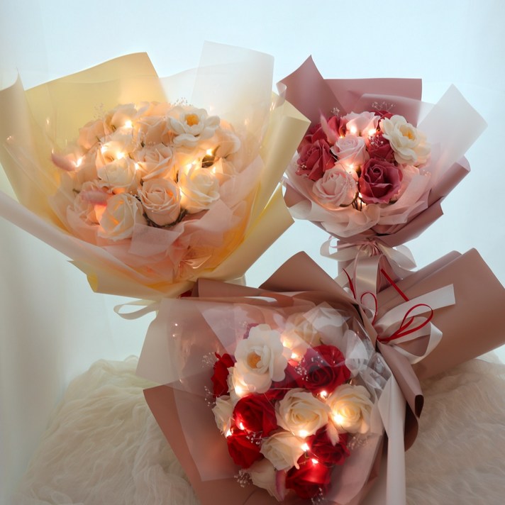 라온플라워 LED 비누꽃다발, 블루믹스, 추가안함, LED추가안함