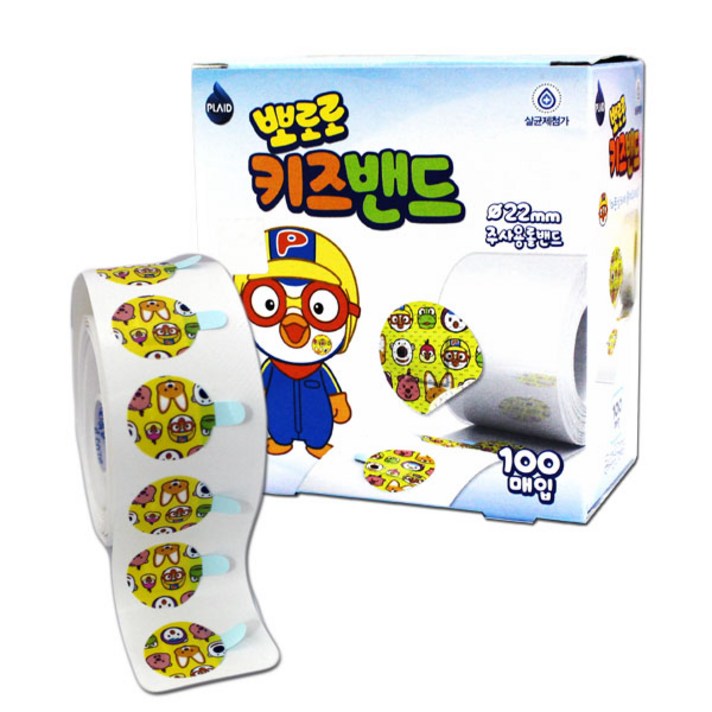 뽀로로 키즈밴드 주사밴드 롤밴드 주사용 원형밴드 100매입, 3개