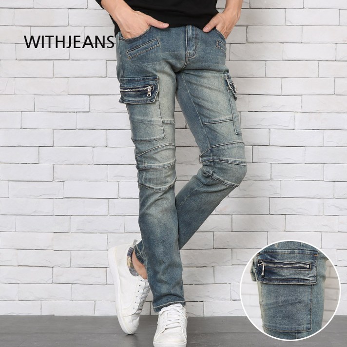 남성용 슬림 스판 카고 바이커진 2855-2